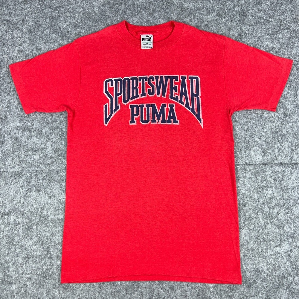 VTG PUMA Shirt Mens Medium Red Sportswear Logo Single Stitch 80s Tee USA‎ Made - Picture 2 of 10